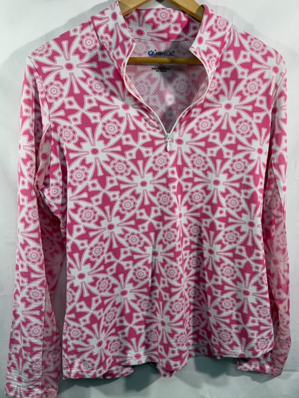 IBKÜL Pink Geometric Quarter Zip UPF 50+ Long Sleeve Golf Pullover Women's Large